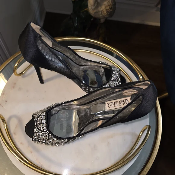Badgley Mischka Black Crystal Embellished Heels - Picture 2 of 3